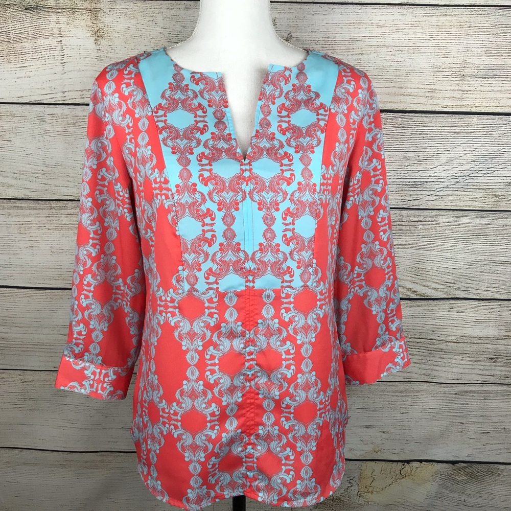 NWT The Limited 3/4 sleeve v-neck button cuff bright colorful tunic top
